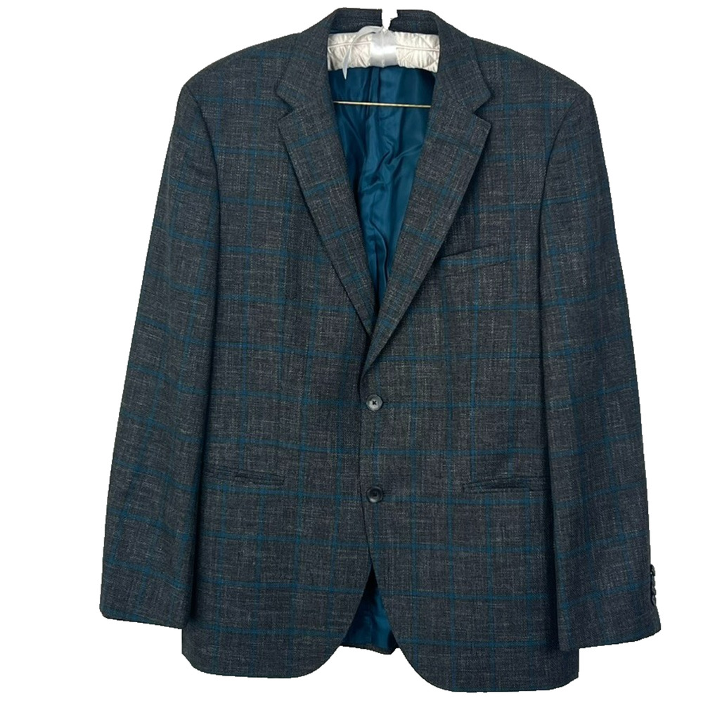Hugo Boss Sport Coat Blazer Jacket Men's Size 44R Gray Wool Windowpane Plaid